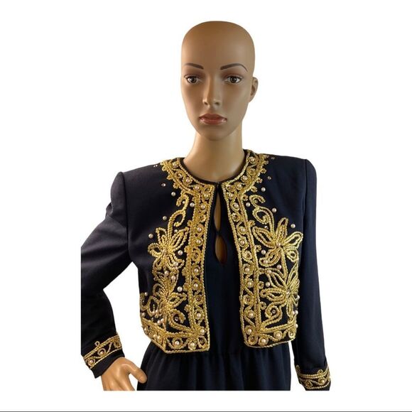 CHETTA B Women’s Sherrie Bloom Peter Noviello Blue embroidery knee Dress Size 2. - Picture 2 of 16